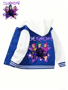 Teen Boys Girls Graphic Baseball Jacket, Huntrix Hooded Sweatshirt, Christmas Halloween Clothing, Outdoor Sports Wear