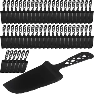 50 PCS Disposable Plastic Cake Cutter and Server 8x2.3 In Black Cake Plastic Server Cutter Plastic Cake Server Cutting for Pie Tart Cake Pizza Pastry Baking Cutter Holder Transfer for Kitchen Wedding