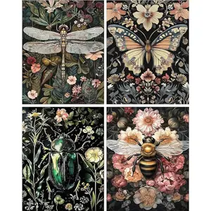 AIBOERL 4-Pack Retro Insect Diamond Painting Kit - Butterflies, Bees, Sunflowers, Abundant Diamonds Included - Stress-Relief Handmade DIY Wall Art Painting, Handmade Gifts, Cross Stitch Kit Alternative (Toys & Hobbies, DIY Needlework)
