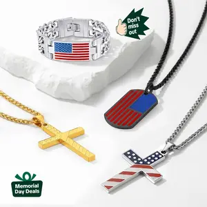 PROSTEEL American Flag Shield Cross Pendant Necklace Bracelet Stainless Steel USA National Flag Charm Chain Necklaces Jewelry Unisex For Men Women with Gift Box Tiktokshopmemorialday