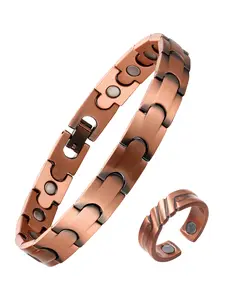 Magnetic Copper Bracelet & Ring Set for Men, Adjustable Slider Bracelets, Adjustable Magnetic Jewelry Gift for Father's Day Birthday Present, Exquisite Bracelet