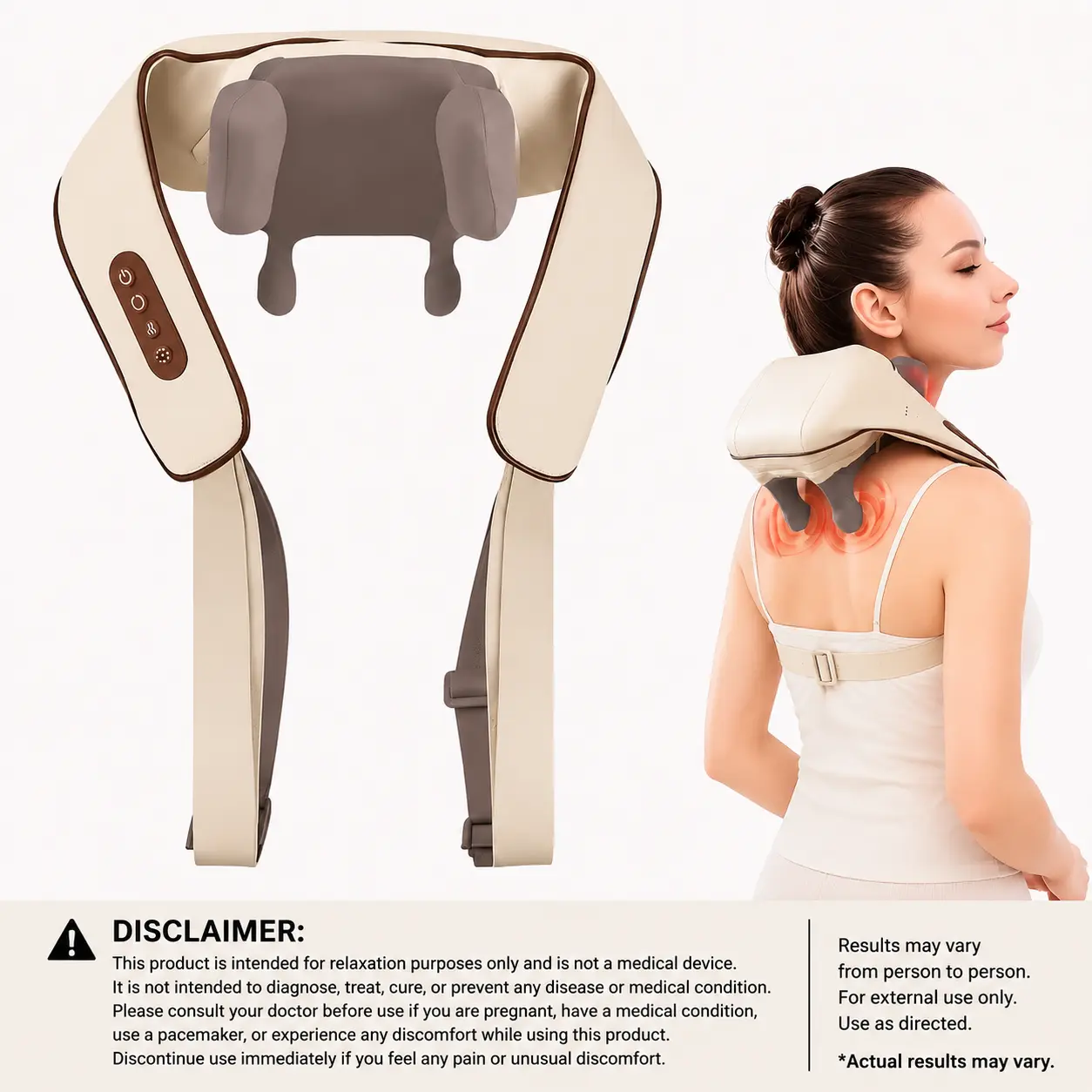 Wearable Neck Massager - Built-in Heating Function, Multiple Modes, Hands-Free, Portable for Daily Personal Care Use deep tissue relief pain