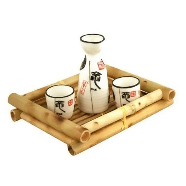 Thy Home 3-Piece Glazed Ceramic Japanese Sake Set, Durable Kitchenware & Bar Utensils with Japanese Characters Design, Gift-Ready in Gift Box, Three-Piece