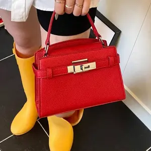 New Summer Litchi Texture Women's Handbag, Fashion Crossbody Bag with Adjustable Shoulder Strap, Minimalist Solid Color High-End Metal Decor Everyday Bag, Clutch Purse for Women