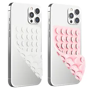 2 Packs Silicone Suction Cup Phone Case Mount, Double Sided Hands-Free Strong Sticky Grip Holder for Selfies and TikTok Videos, Non Slip Silicon Phone Stand for iPhone and Android Clear&Light Pink