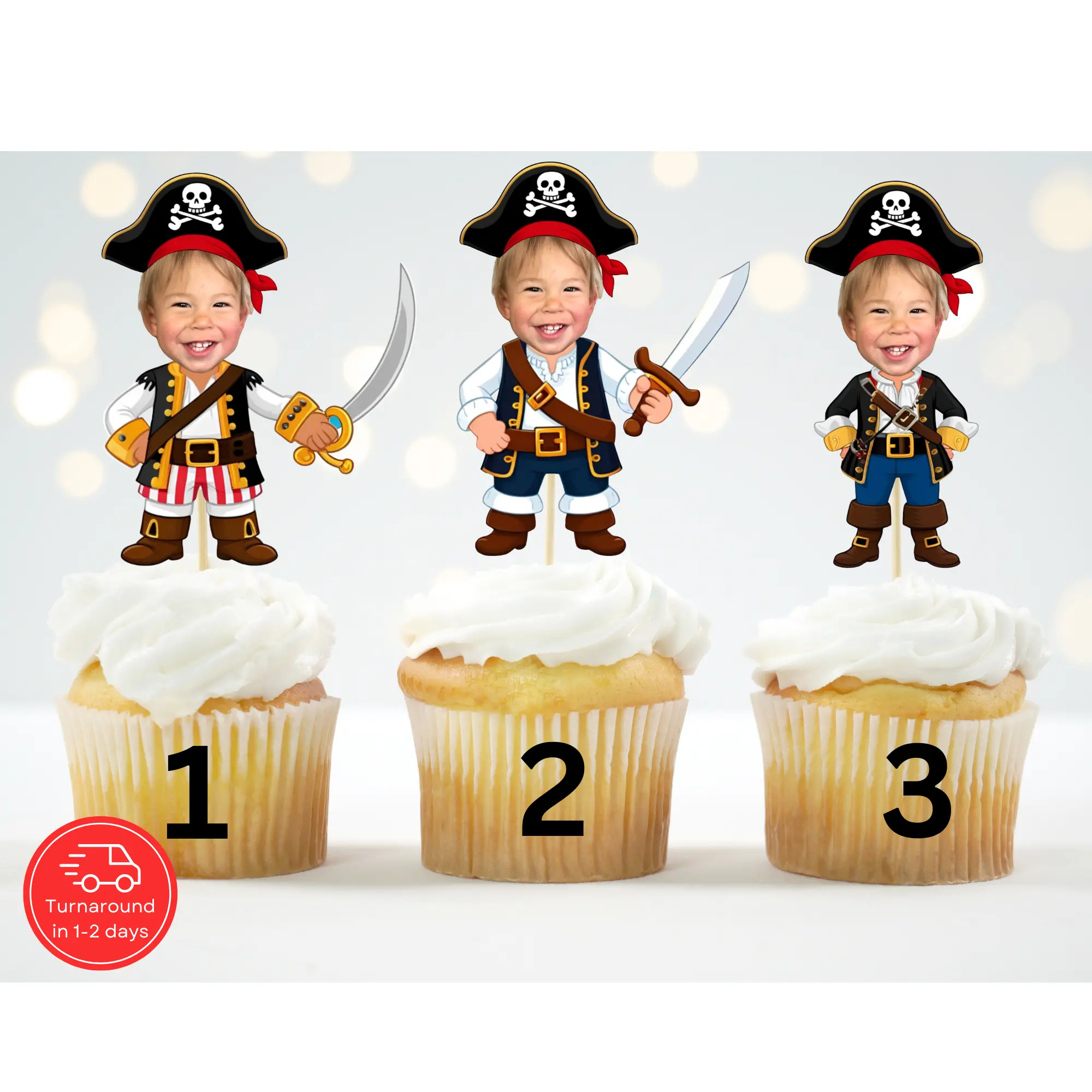 Personalized Pirate Face Cupcake Topper – Birthday Party Decor