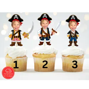 Personalized Pirate Face Cupcake Topper – Birthday Party Decor