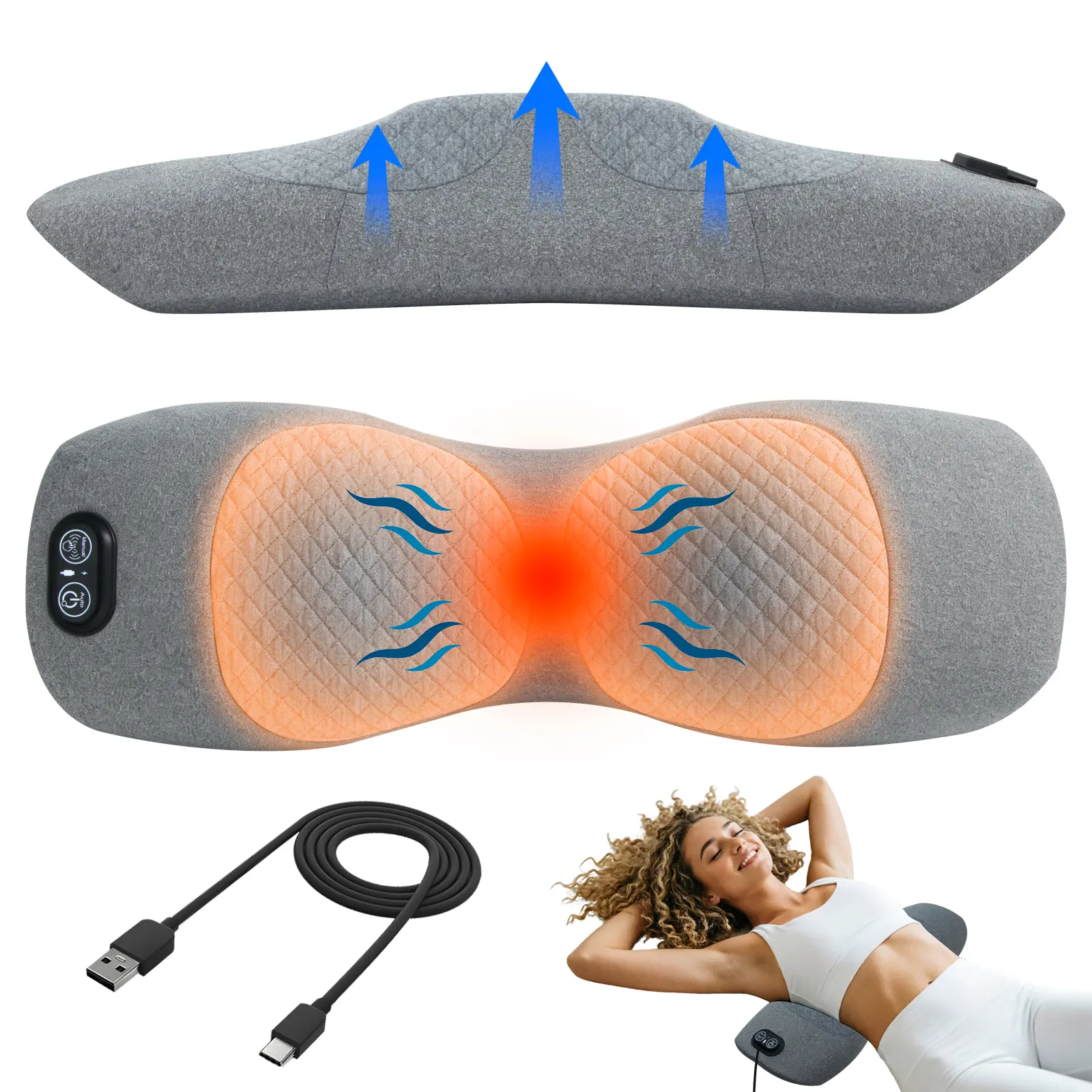 3-In-1 Update Rechargeable Electric Lumbar Support Pillow,Triple Fusion Back Massager With Heat,Vibration & Traction Triple Fusion Massager For Sciatica,Back Massager For Pain Relief Deep Tissue Bed