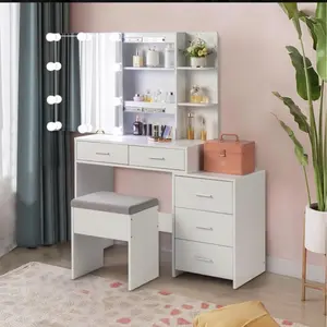 5 Drawers Vanity Desk Set with Large LED Lighted Mirror for Bedroom Makeup