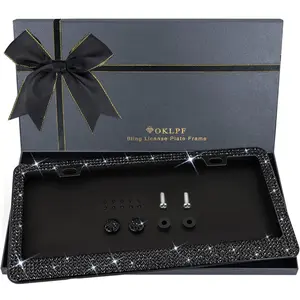 Bling License Plate Frame for Women, Sparkly 14 Facets Diamond Rhinestone Crystals, Free Glitter Diamond Box Included