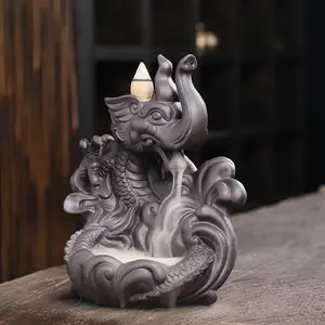 Ceramic Elephant & Dragon Design Incense Burner, Creative Backflow Incense Burner, Home Decoration Ornament, Desktop Decor for Living Room Bedroom Office, Perfume