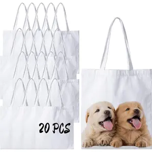 20 Pack Canvas Tote Bags Bulk Sublimation Blanks Tote Bags Polyester Medium Reusable Grocery Cloth Bags for Heat Transfer Tie Dye Advertising Painting Crafting Library DIY Gift