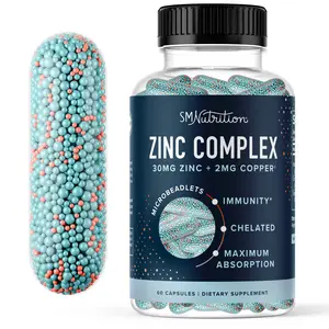 SM Nutrition Zinc Complex Microbeadlets 30mg Zinc 2mg Copper Vegan Gluten-Free 60 Capsules for Immunity & Acne Support