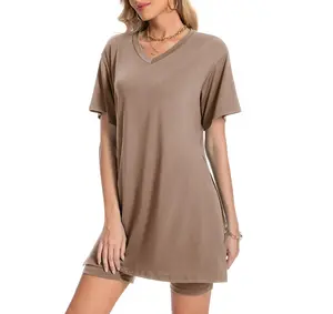 METAONLY Women Plus Size 2 Piece Outfits Short Sleeve Tunic Tops and Skinny Biker Shorts Sets Tracksuits Womenswear Bodycon Split Hem Lounge#springtok