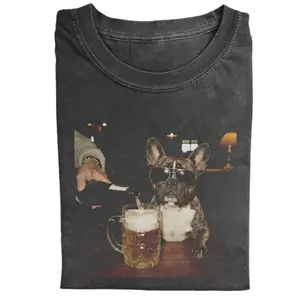 Funny French Bulldog Beer Meme Comfort Colors T-Shirt, Dog with Sunglasses Graphic Tee, Vintage 90s Pub Humor, Unisex Fit Design, Gift for Dog Lovers