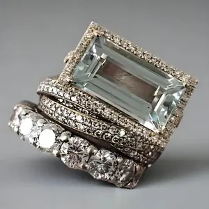 SAINT CHIC SOCIALITE STACK Cocktail Rings - Three-Piece Set with Emerald-Cut Zircon & Pavé Bands - Silver-Plated Copper Alloy - Stackable for Nights Out & Special Events