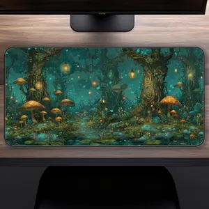 Mushroom Forest Desk Mat, Dark Cottagecore XXL Mouse Pad