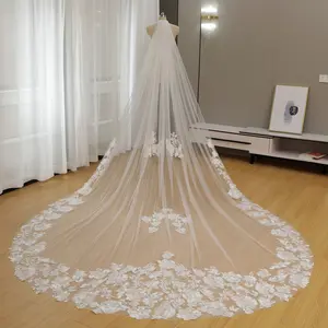 Cathedral Bridal Veil with Scattered Floral Lace Appliques