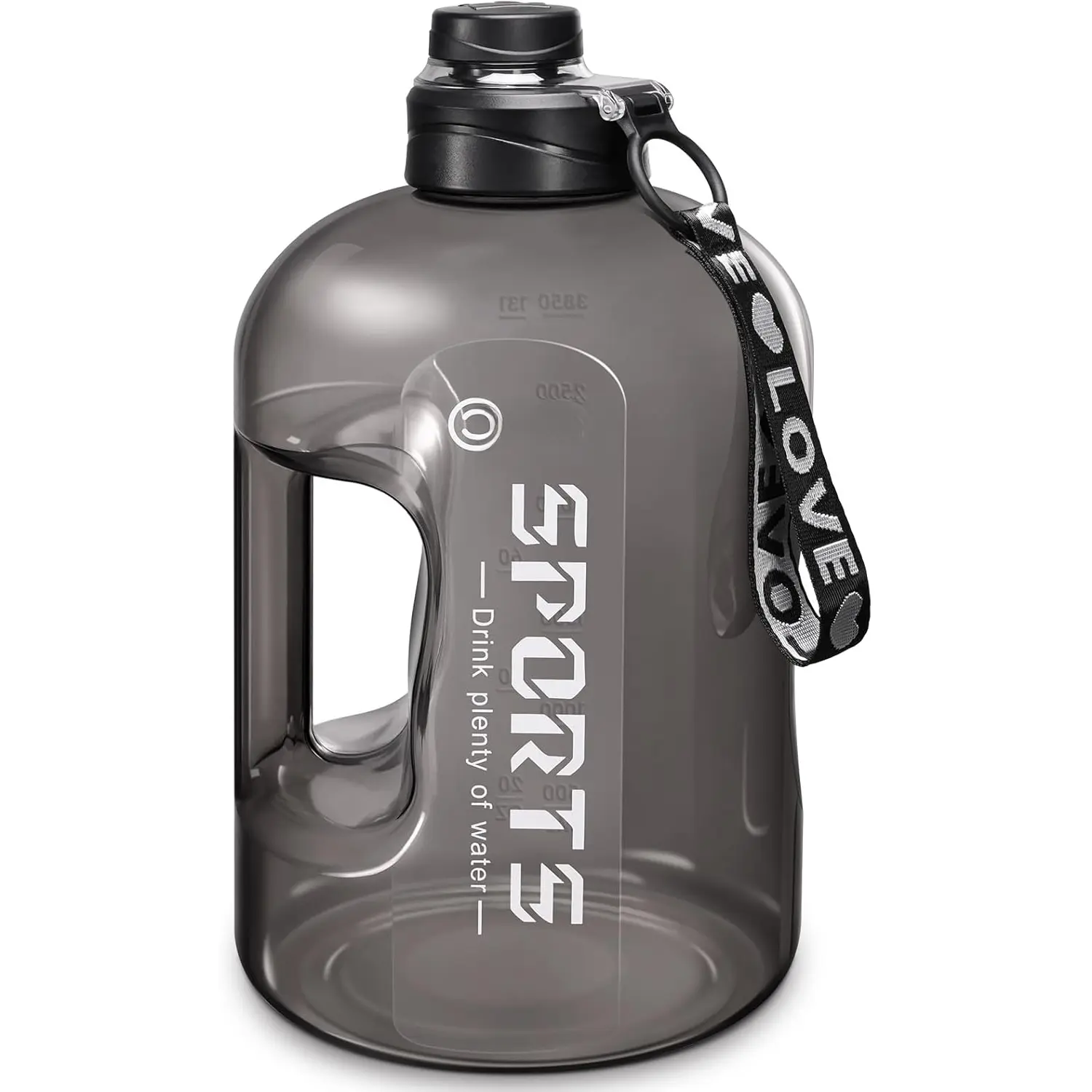 1 Gallon Water Bottle with Handle, Large Gallon Water Jug with Strap, Big Sports Bottle for Gym, Reusable Black Water Container, 128 oz, Leak Proof, BPA Free