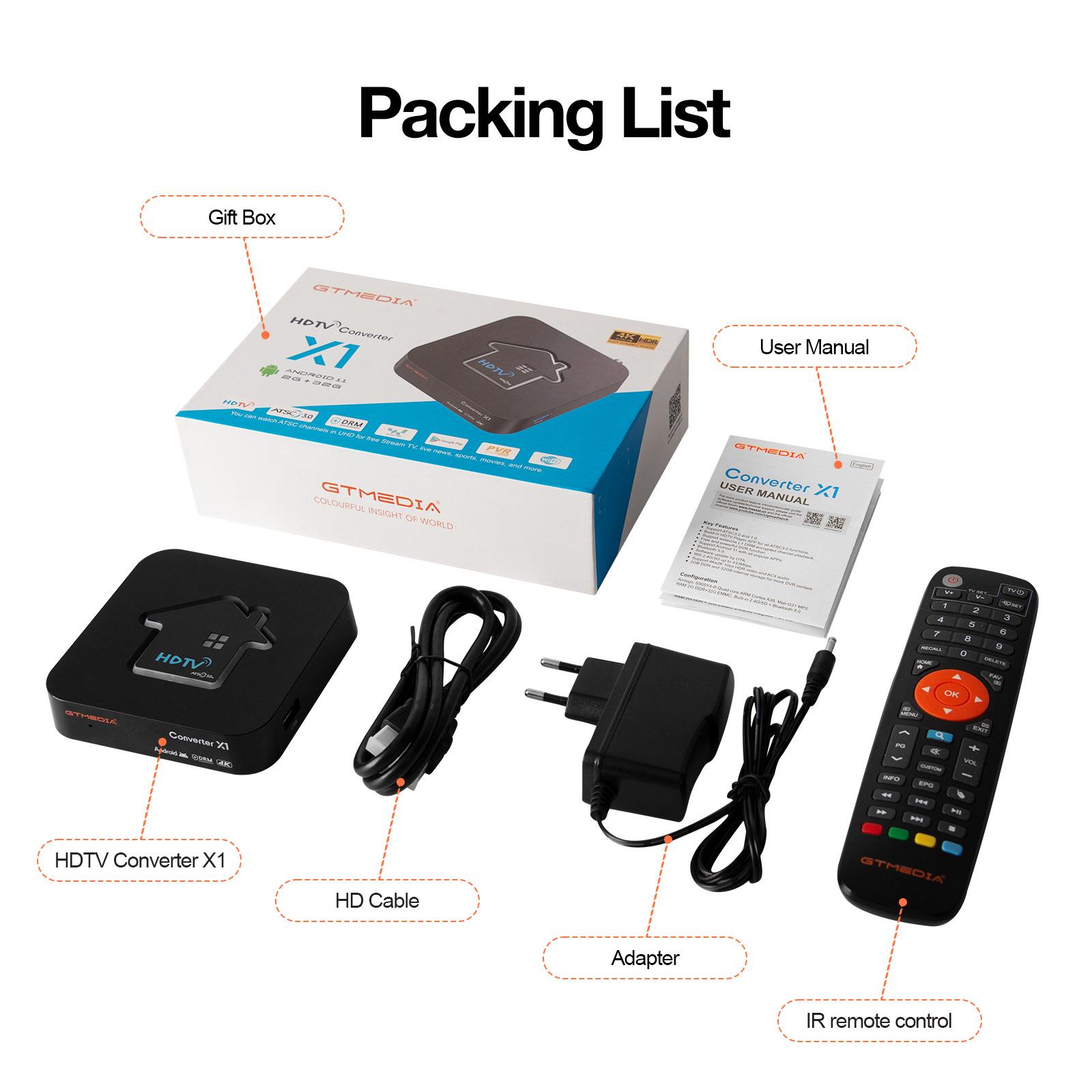 GTMEDIA Converter, Free Channel TV Tuner Support ATSC 3.0/1.0, Free DRM, DVR Recording, 4K HDR, Can Install Different APK, 2.4G/5G WiFi