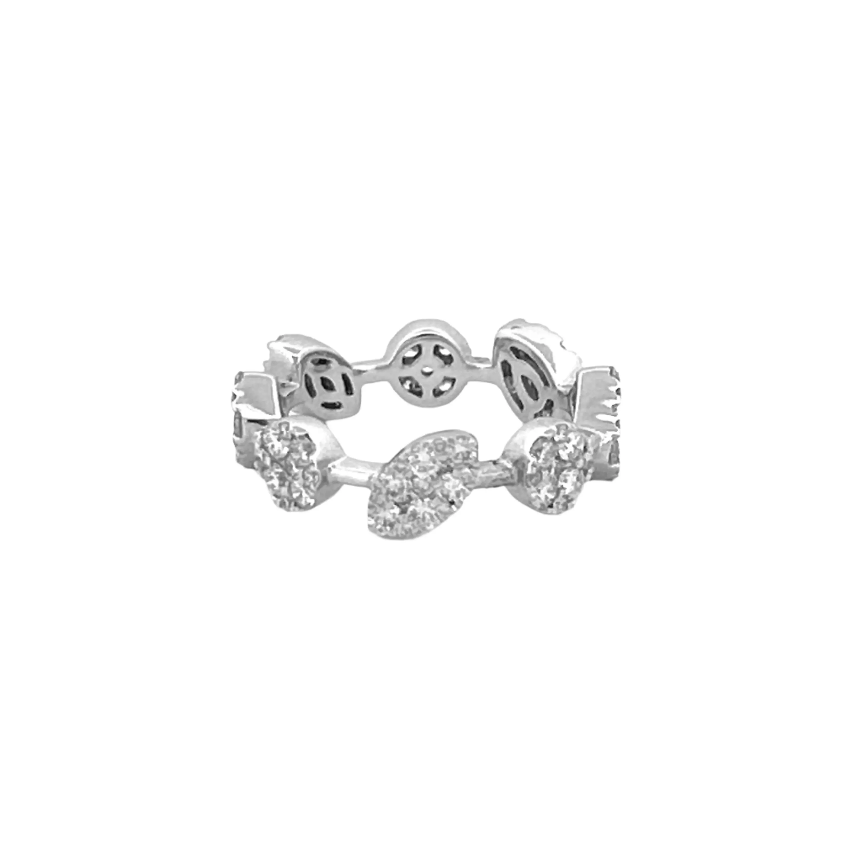 14K Gold Multi Shape Pavé Diamond Spaced Fashion Band