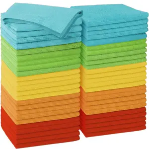 Microfiber Cleaning Cloth, 50 Pack Cleaning Rags with 5 Color Assorted, Absorbent and Lint Free Cleaning Cloth for Window, Household and Kitchen, 11.5"X11.5", (Blue/Yellow/Green/Orange/Red)