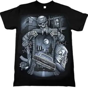 Cholo Skeleton 64 Impala Crusin T Shirt Cotton Menswear Streetwear Graphic Tees Unisex Fit No Fading Vivid Graphics