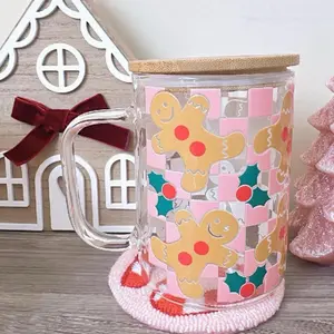 Pink Gingerbread Glass Mug for Hot and Cold Drinks