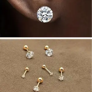 Thick Studs Small Stud Earrings Set For Women Men, Cubic Zirconia Mini Stud Earrings For Women, 18K Plated Cartilage Earrings Set For Multiple Piercing 6 Earrings Pack