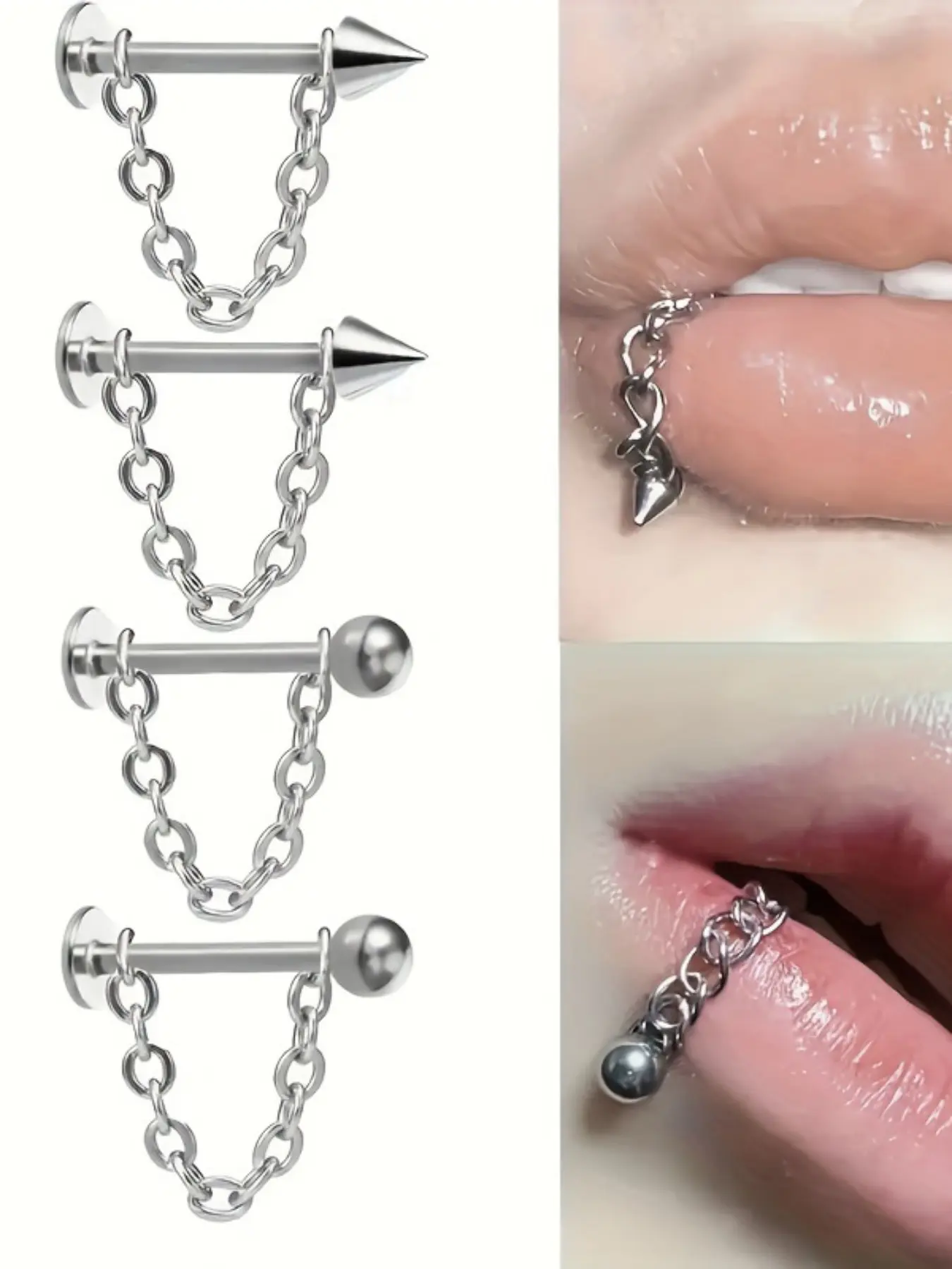 Stainless Steel Chain Lip Rings, Soft Cartilage Earrings, Cartilage Studs, Removable Body Piercing Jewelry, Unisex Daily Wear, Fashion Simple Design, Cartilage Helix Piercing, Helix Pierced Ring