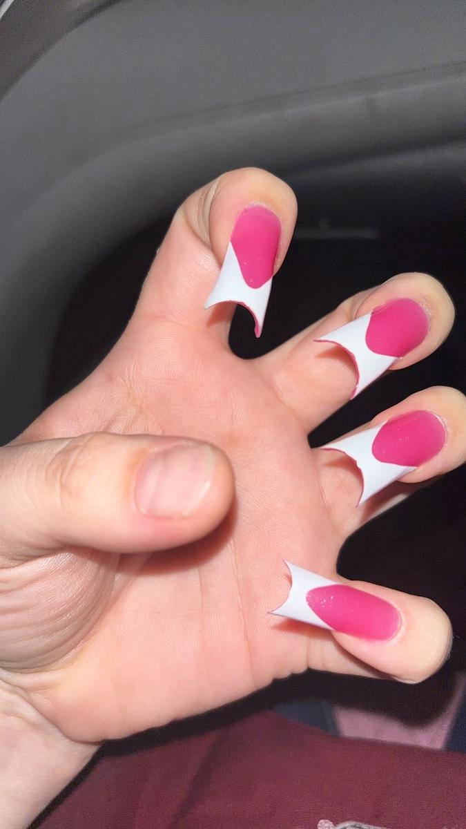 Item: Medium White French Tips ROSE PINK with Moon Curve