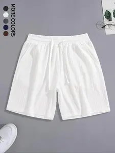 Men's Solid Drawstring Waist Shorts, Regular Fit Casual Pocket Shorts for Summer, Men's Bottoms for Daily Wear