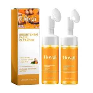 Hoygi Turmeric Face Wash with Brush, Turmeric Foaming Facial Cleanser for All Skin Types, Gentle Exfoliation & Deep Cleanse, Mild, Cleansing Facial