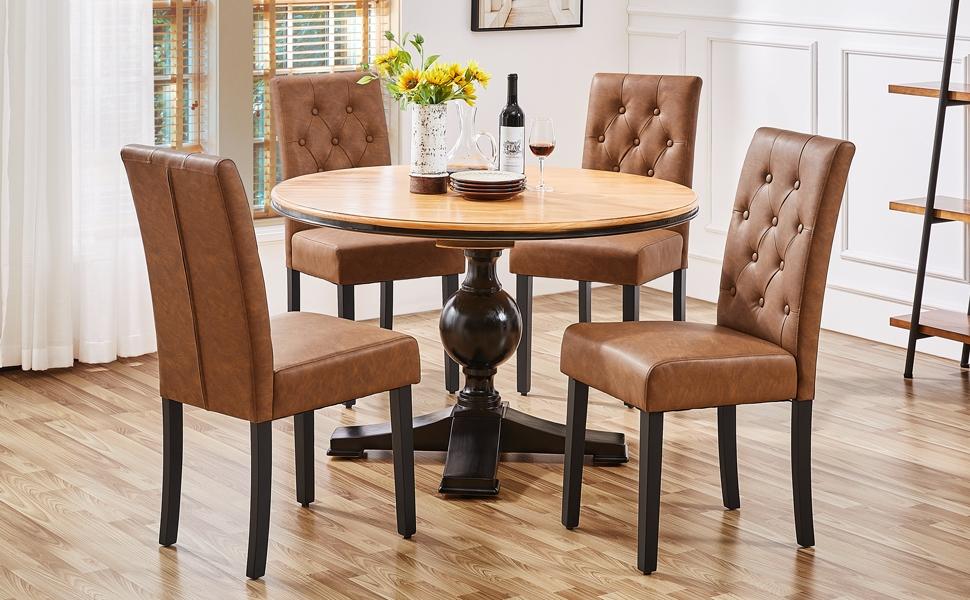 Yaheetech Faux Leather Dining Chairs, Button Tufted Dining Room Chairs with Rubber Wood Legs, Mid-Century Accent Dinner Chair for Living Room/Kitchen