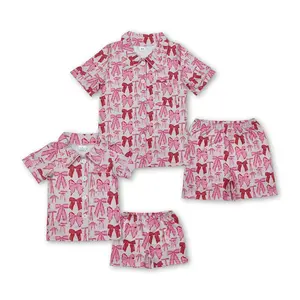 Girl Summer Pajamas Set Pink Bow grandmillennial Summer Sleep Wear
