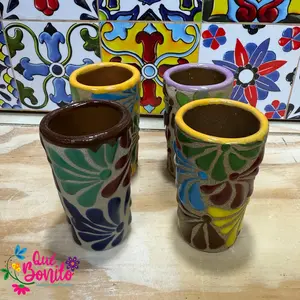 Set of 4 Handcrafted Tequila Shot Colorful, Beige and Soft Pink