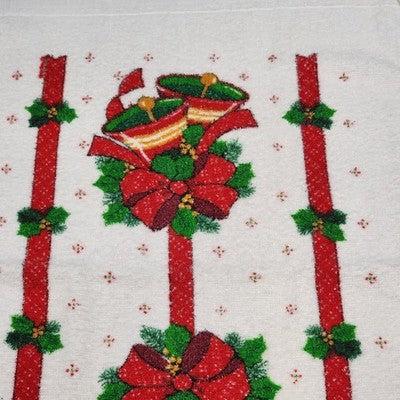 Cannon Terry Kitchen Towel Christmas Bells Ribbon Holiday Tea Dish Cloth 24" USA