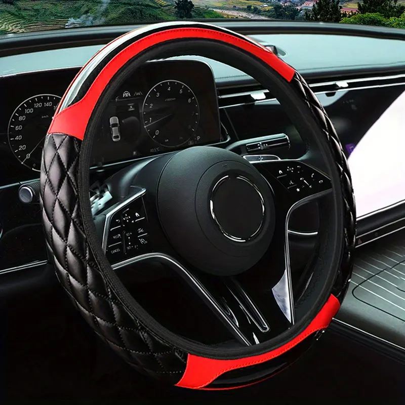 3D Embroidered Crystal Carbon Fiber Steering Wheel Cover - 1pc Universal Fit for 14.5-15 Inch - Unisex Automotive Car Accessories