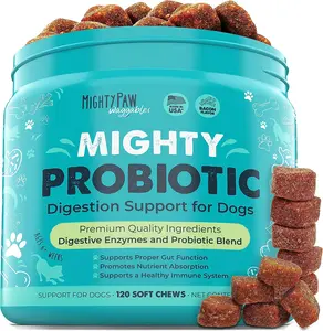 Mighty Paw Mighty Probiotic Chews for Dogs - 120 Soft Chews, Vet-Formulated,  Natural Bacon Flavor, Digestion Support, Made in USA