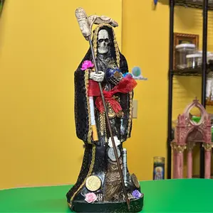 Santa Muerte Charged 12-in Statue, Black Religious Home Decor Figurine, Religious Decor
