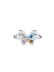 Women's Butterfly Ring, Colorful Zirconia Inlay Design, Simple Daily Wear Open Adjustable Finger Jewelry Accessory