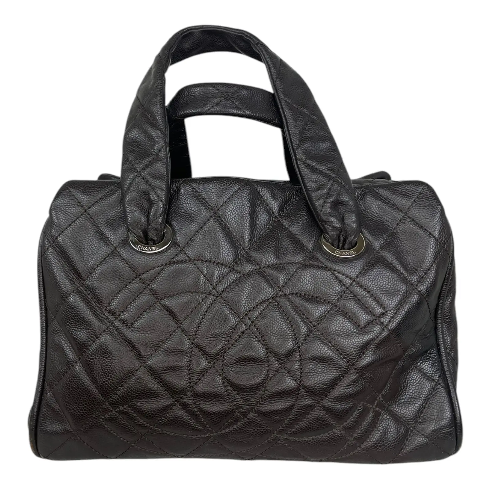 Pre-owned CHANEL Caviar Leather Tote Bags Espresso Triple Compartment Bowler Bag