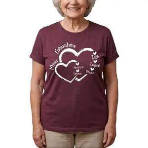 Personalized Mom Grandma Heart Shirt with Grandkids Names, Custom Mama T-Shirt for Women, New Grandma Gift from Kids, Mother's Day Present, Soft Cotton Unisex Crewneck, Family Names Graphic Tee