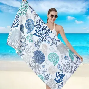 Fresh Ocean Print Beach Towel, High-Weight Quick-Dry Fabric, Soft Skin-Friendly, Absorbent, Anti-Wrinkle, Reusable, Perfect Summer Gift