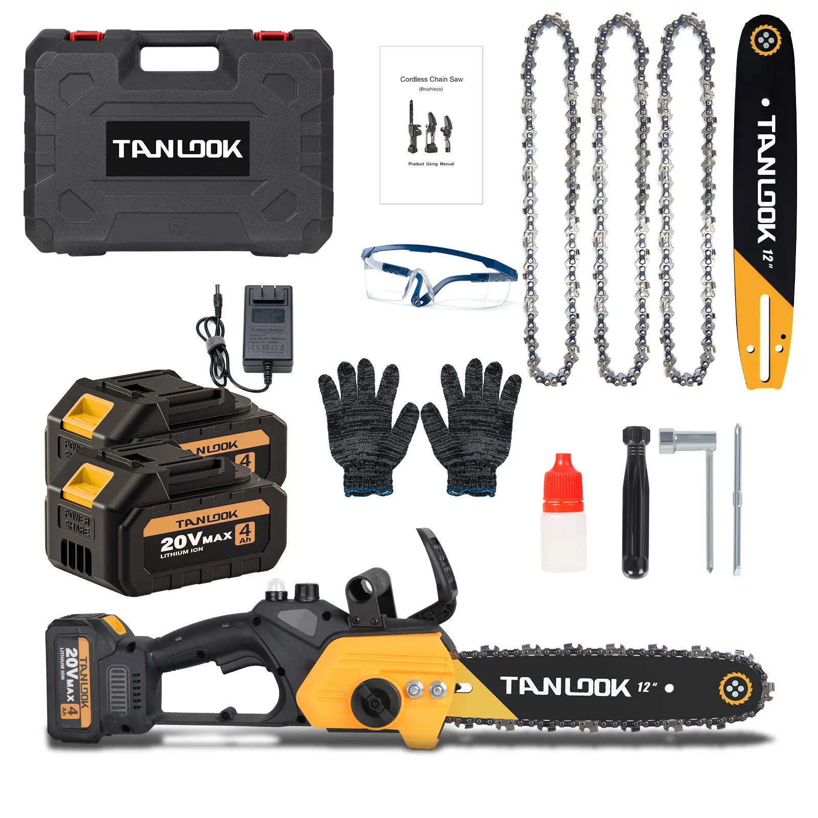 Outdoor Cordless Chain saw 12"Wide Guide Rail–Compact handheld electric chainsaw,equipped,2×4Ah batteries,highly efficient for wood cutting,tree trimming,pruning–ideal for woodworkers and DIY enthusiasts garden gadgets yard tool gardening work helper