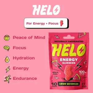 HELO Caffeine Energy Gummies | Sour Watermelon | 10 Natural Gummies for Focus, Energy, Hydration, and Productivity (Caffeine Candy)