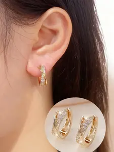 Elegant Copper Zircon Hoop Earrings, Small Luxurious Design, Perfect for Women's Parties, Banquets, Daily Wear, Gift Idea, Zirconia Hoop Earrings