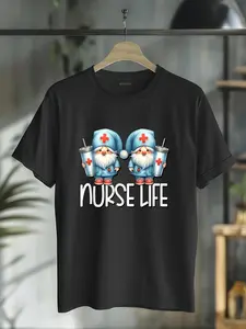 100% Cotton Unisex Coffee Nurse Life Needs Coffee Gnome Graphic For Nurses T-Shirt