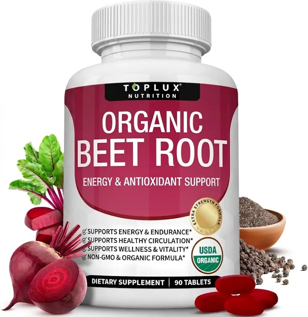Organic Beet Root Powder Tablets 2040mg Natural Nitric Oxide Beets to Support Energy and Circulation with Black Pepper for Better Absorption Non GMO for Men and Women 90 Tablets Daily Heart Vitality Wellness Formula