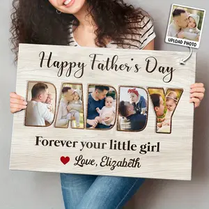 1st Father's Day Gift from Daughter - Personalized Daddy Photo Collage Framed Framed Canvas Print - Custom Dad Portrait with "Forever Your Little Girl" Message - Rustic Farmhouse Decor - First Fa, Fathers's Day, Football Star, Independence Day, Juneteenth